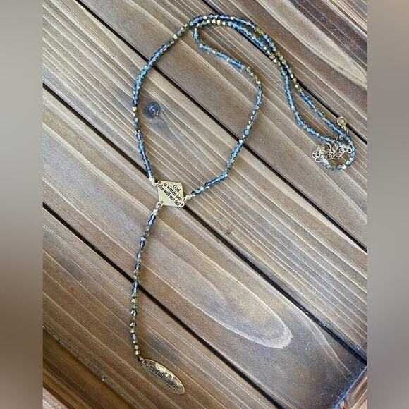 Fearfully Made Bible Verse Blue and Gold Beaded Necklace Long Pendant - Picture 1 of 3